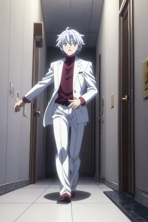 Anime character in white suit walking through dark corridor, Running anime girl, Screenshot of the 2012 animation, screenshot from the anime film, in animated movies, Kuro anime screenshots, Today’s recommended anime  still, Still from anime, TV animation ...