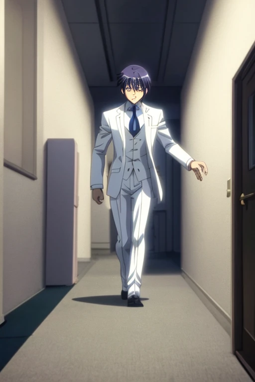 (white suit) anime character walking through a dark corridor, running anime girl, screenshot from a 2012 anime, screenshot from an animated movie, in an animated film, Kyoya anime screenshot, anime of the day recommendation, still from a TV anime, in the s...