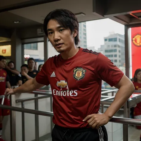 Stephen Chow Sing-Chi, wear Manchester united t-shirt