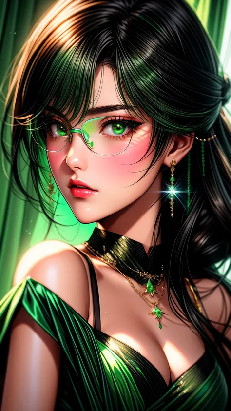 a close up of a woman in a Green dress with a necklace, artgerm on artstation pixiv, sakimi chan, extremely detailed artgerm, sakimichan frank franzzeta, trending on artstation pixiv, sakimichan, ! dream artgerm, fanart best artstation, trending on artstat...