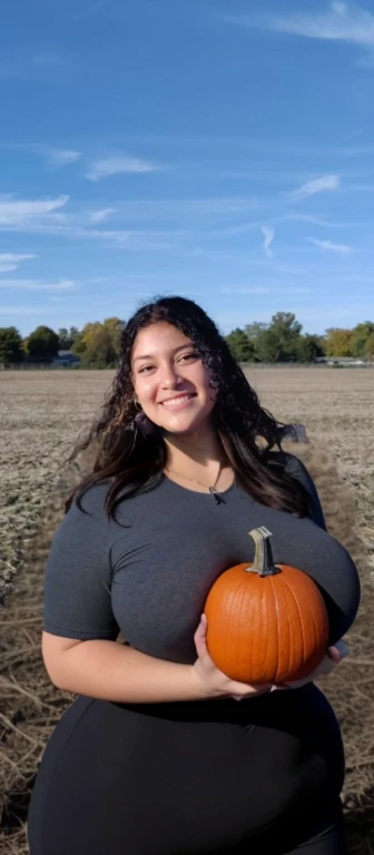 arafed woman n in a field with a blue sky, profile picture, profile pic, with a tree in the background, profile image, headshot profile picture, profile shot, with earth in the background, pumpkin patch, alanis guillen, 🍂 cute, with a park in the backgroun...