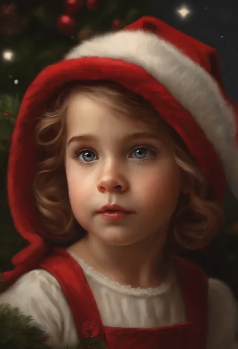 Image of a little girl wearing a Santa suit and hat.., childrens art in artstation, inspired by Michael Malm, portrait of an elf, adorable digital painting, portrait of a gnome called eldon, Classic portrait, portrait of an elf, Santa, based on Rudolf F.. ...