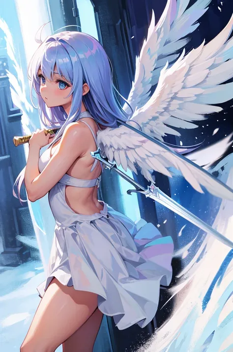 Angel, Hero, holy, big sword, white angel wings, 