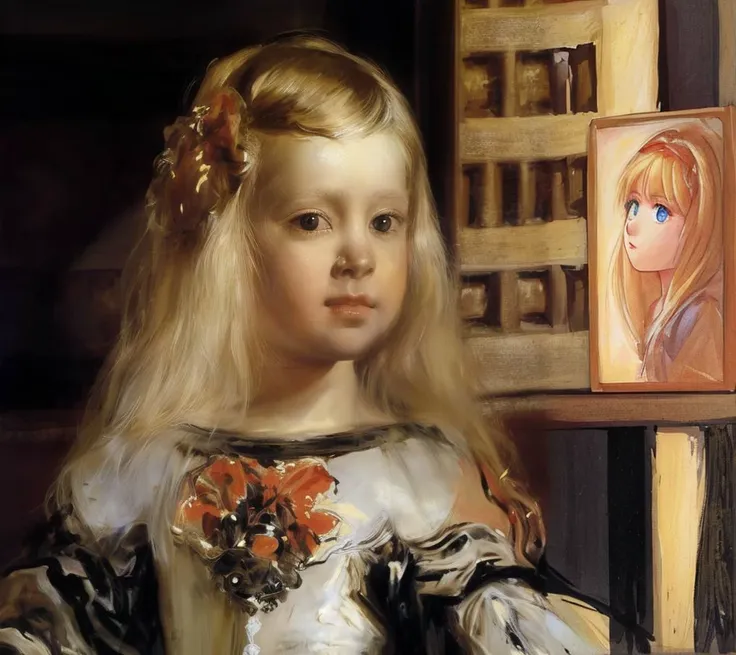 a painting of a young girl with long blonde hair wearing a white dress, portrait of a young girl, portrait of a princess, young girl, portrait of a girl, portrait of a young empress, inspired by Diego Velázquez, portrait young girl, young child, by Diego V...