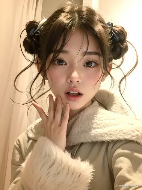 un primer plano de una persona con cabello falso y cara falsa, ulzzang, muchacha coreana, joven y adorable rostro coreano, pale korean adorable face, hermosa joven coreana, sakimichan, chica linda-cara-fina, maquillaje popular de corea del sur, maquillaje ...