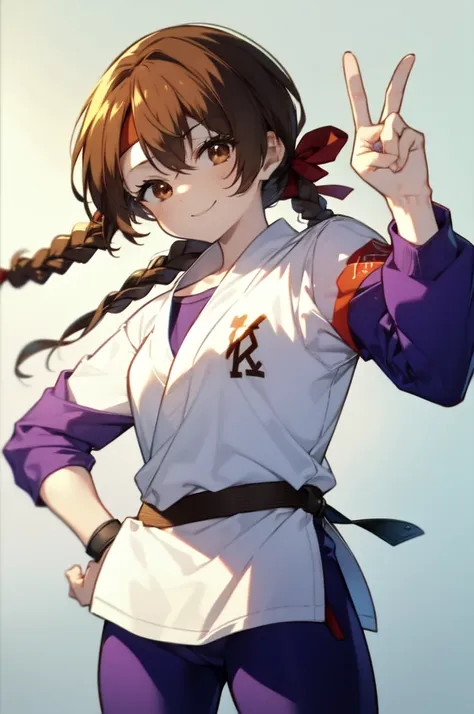 ((masterpiece:1.2, highest quality)), yuri sakazaki, 1 girl, braided ponytail, long hair, brown hair, brown eyes, red headband, ...