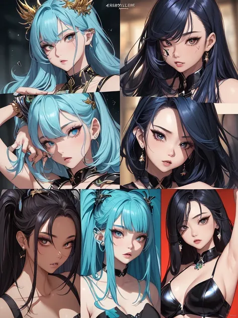 ((Masterpiece)),(((best quality))),(character design sheet, Same character...., front, side), beautiful girl,blue hair, albio, conjunctivitis, long hair, annoying, ใบfrontเท่านั้น, Separate from each other...., to, equilibrium, decorations, sharp teeth, sh...