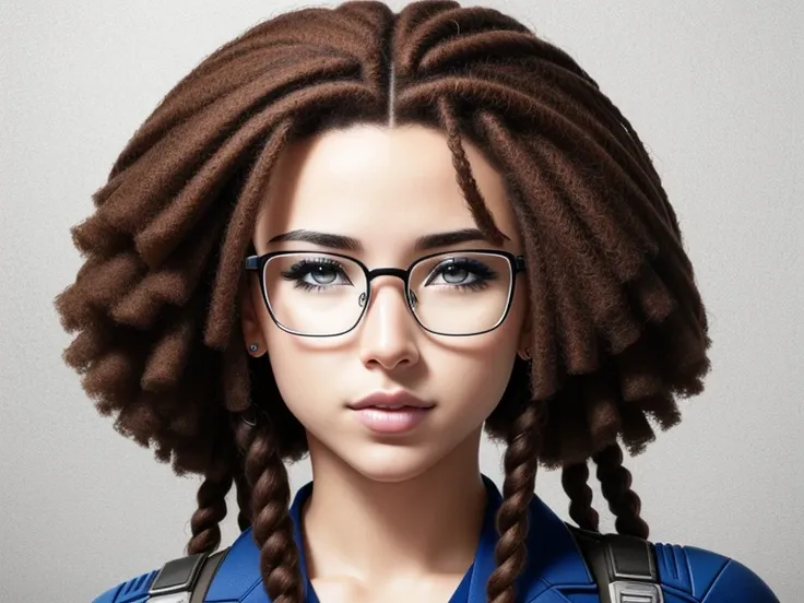 (Black Widow masterpiece in the style of Captain America, with glasses, cabelo brancos, Rastafarian, falling beautiful perfect braided afro,has very long braids falling forward,), (melhor qualidade), (fotorrealista: 1,3), 8k, textura de pele detalhada, tex...