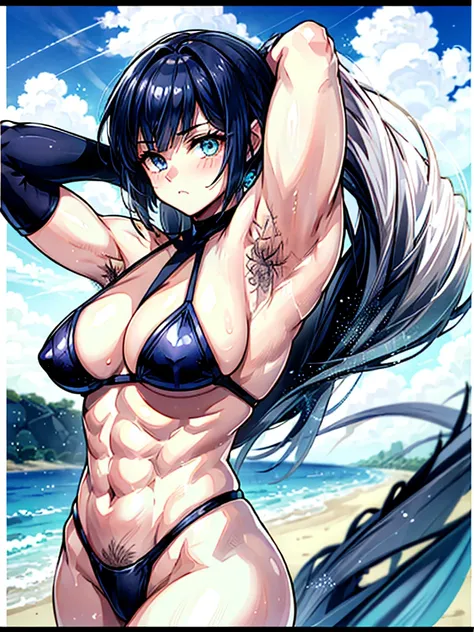 （（（masterpiece、Highest image quality、highest quality、highly detailed unity 8ｋwallpaper）））、（（Illustration of one girl））、（（（beautiful girl）））、（（white hair、short hair、blue hair band：1.6、light blue eyes））、（（（stocky build, thickset physique, muscular legs：1.４, ...