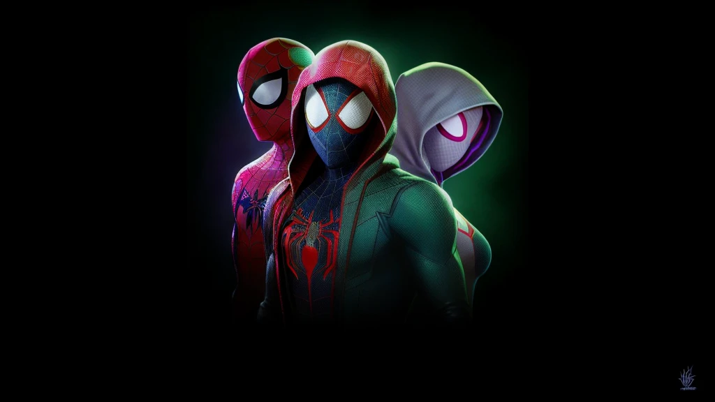 Spider-Man and the Sinister Spider-Man, Spider-verse art style, into the Spider-Man Universe, Spider-Man Universe, into the spider verse, Thousands of morals, promotional art, textless, 3840x2160, The character  8K symmetrical, 3840 x 2160, Thousands of mo...