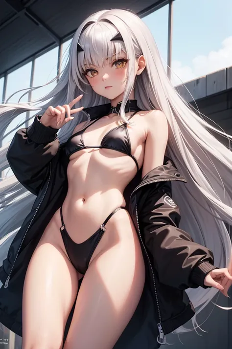 melusina, melusina, (brown eyes: 1.5), long hair, white hair, side locks, (small breasts: 1.2), BREAK white school swimsuit, school swimsuit, wedding,thighs, thighs, white thighs, REST looking at the viewer, REST outdoors,beach, pool, swimming pool, blushi...