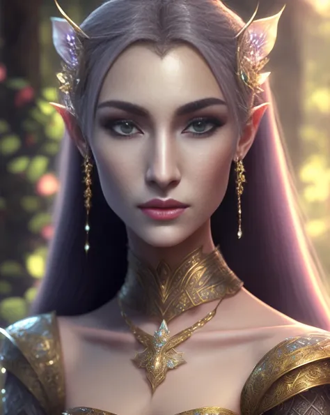 (best quality,4k,8k,highres,masterpiece:1.2),elf portraits,3D rendering,beautiful detailed eyes,beautiful detailed lips,extremely detailed face,long eyelashes,pointed ears,airy and fair complexion,sharp features,ethereal look,soft and flowing hair,enchante...