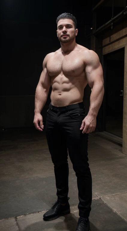 Jon snow ,years old, lower taper fade haircut, black hair, blue eyes fixed, affiliated features, no facial hair, height 1.93, weight 100 kg, aesthetic muscular build, broad shoulders, V-shaped body, full body focus, completely hairless,