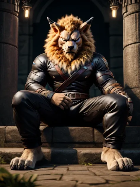 With its detailed orange fur and nice big paws, this hypnotized Leomon is a sight to behold. Its black kimono and long pants add a touch of elegance to its wild appearance as it sits in the heart of nature. Its spread legs and visible pawpads give off a se...