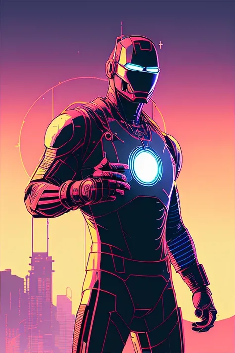 (nvinkpunk:1.2) (snthwve style:0.8) ironman, anthro, lightwave, sunset, intricate, highly detailed