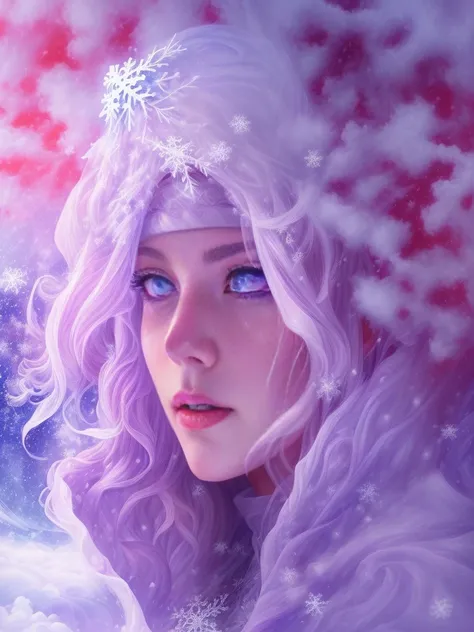 (portrait:1.5), (cowboy shot:1.5),（Female elf stands in front of white snow whirlpool: 1.5），((Her facial features are very beautiful，Pointy ears and charming eyes，Complements flowing hair。The costume she wears combines traditional elf clothing with futuris...