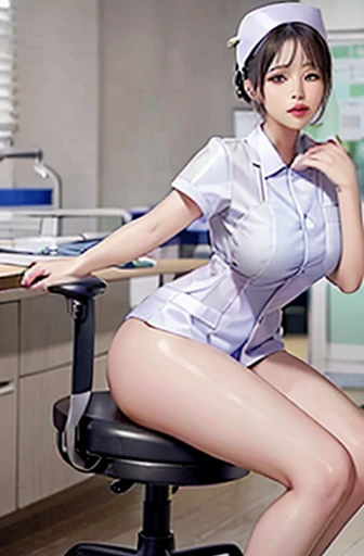 nurse uniform,hospital, latex nurse suit,nurses,busty,elbow gloves,labcoat,silverhair woman,blue eyes , gigantic boobs ,medical instruments,asian nurse,two nurses,speculum,examination room,oversize boobs, ,big ass ,strap on, lay on table ,legs spreaded,giv...