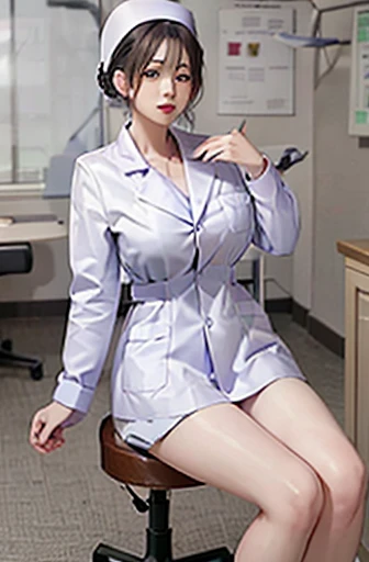 nurse uniform,hospital, latex nurse suit,nurses,busty,elbow gloves,labcoat,silverhair woman,blue eyes , gigantic boobs ,medical instruments,asian nurse,two nurses,speculum,examination room,oversize boobs, ,big ass ,strap on, lay on table ,legs spreaded,giv...