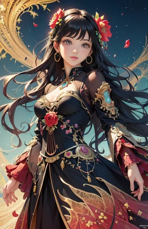 (masterpiece, highest quality, highest quality, official art, beautiful and aesthetic:1.2), (1 girl), very detailed,(fractal art:1.3),colorful,most detailed、surrounded by flower、warrior-like atmosphere