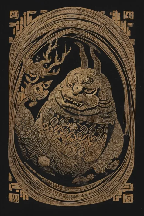 ((Chojugiga)), ((Shihon Bokuga)), antique, (anthropomorphism), (Sumi-e), Monochrome art, (Old paper style illustration), (hunting paintingural style, Little monster, old performance, variational pointillism, flat illustration, eerie, horror elements, eerie...