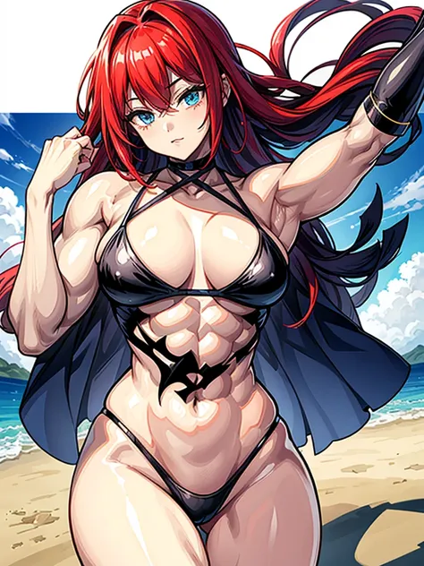 （（（masterpiece、Highest image quality、highest quality、highly detailed unity 8ｋwallpaper）））、（（Illustration of one girl））、（（（beautiful girl）））、（（red hair、Braid、sidelocks：1.4、blue eyes））、（（（stocky build：1.5, thickset physique：1.6, muscular legs, broad shoulder...