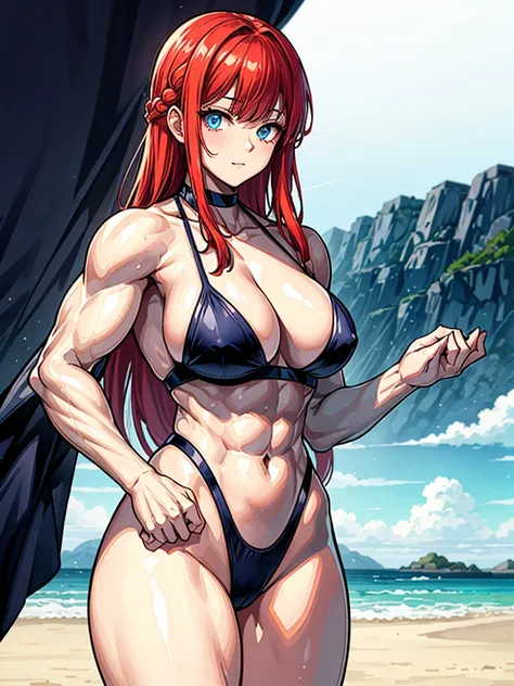 （（（masterpiece、Highest image quality、highest quality、highly detailed unity 8ｋwallpaper）））、（（Illustration of one girl））、（（（beautiful girl）））、（（red hair、Braid、sidelocks：1.4、blue eyes））、（（（stocky build：1.5, thickset physique：1.6, muscular legs, broad shoulder...