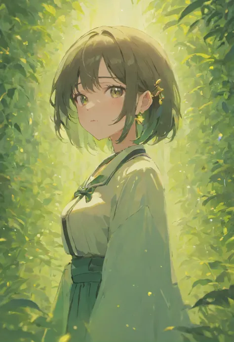 a girl wearing an anime collar, a long necklace and earrings, in the style of tranquil gardenscapes, colorful animation stills, glasses, bob hair, black hair, big boobs, hold her breast, naked, 8k, masterpiece, great illustration 