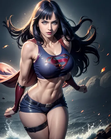 hinata hyuga, extremamente realista, extremamente sexy, muito linda, superhero supergirl, terno supergirl, capa vermelha, s do s...