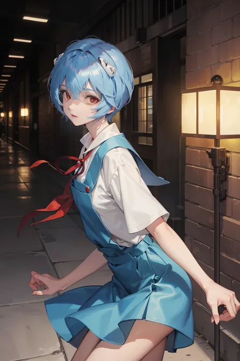 reiayanami, rei ayanami,All nude,whole body,spread your legs and expose your crotch, blue hair, short hair, (red eyes:1.5),
break blue dress, dress, neck ribbon, pinafore dress, red ribbon, ribbon, school uniform, short sleeve, short-sleeved sweater, sweat...