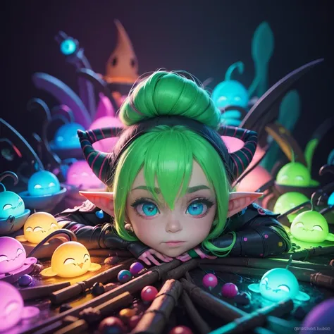 "Elf Portraits in a pile of elf and elf canes, cute colorful, digital painting, cute detailed digital art, hyper colorful, neon coloring, cute digital art, beeple colors, colorful hd picure, beeple and jeremiah ketner, glowing lights! digital painting, cut...