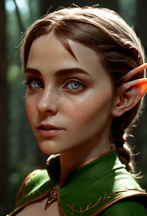 female Elf, Pointy ears and charming eyes, , Random background, octane render, (best quality, masterpiece, Representative work, official art, Professional, 8k), (by ciloranko:1.2)