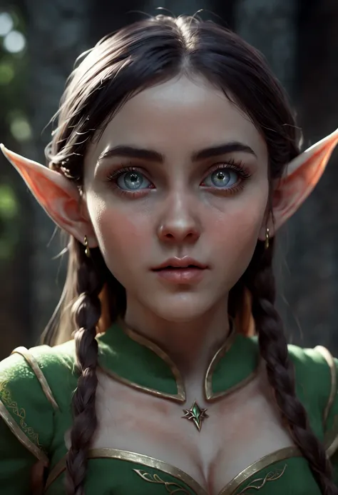 female Elf, Pointy ears and charming eyes, Random background, octane render, (best quality, masterpiece, Representative work, official art, Professional, 8k), (by Lü Ji:1.2)