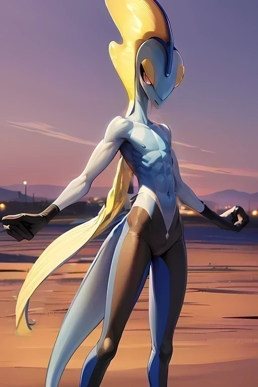 light white blue body,blue nipple,Inteleon Pokémon,posing topless,with broken tights around the legs,revealing little muscle tone,skin tagged on the ankle.