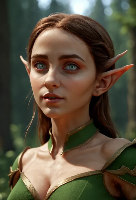 female Elf, Pointy ears and charming eyes, outdoors, octane render, (best quality, masterpiece, Representative work, official art, Professional, 8k), (by Steven Kleinin:1.2)