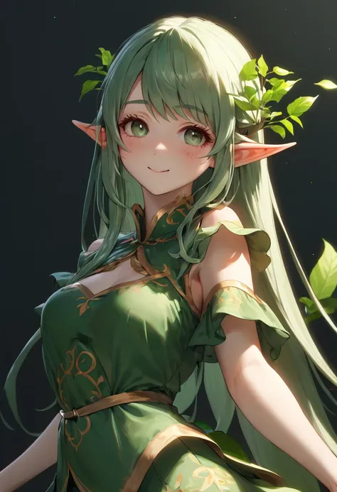 ultra detailed elf, girl, portlate, upper body, (smile:0.6), (embarrassed), bailong plant girl, break high quality render, absur...