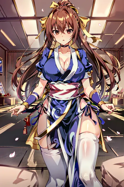 (masutepiece, Best Quality:1.3)
Kashid, 1girl in, Solo, Long hair, breasts, Looking at Viewer, Bangs, Large breasts, Brown hair, thighs thighs thighs thighs, Dress, bow ribbon, cleavage, Brown eyes, medium breasts, Underwear, 直立, Panties, hair bow ribbon, ...