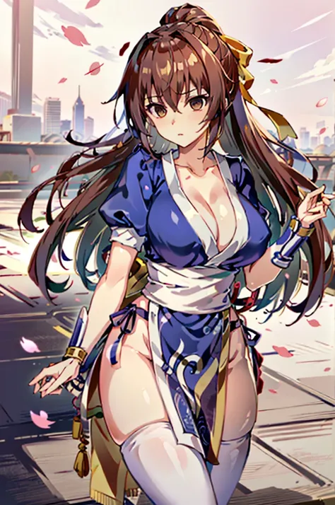 (masutepiece, Best Quality:1.3)
Kasumi, 1girl in, Solo, Long hair, breasts, Looking at Viewer, Bangs, Large breasts, Brown hair, thighs thighs thighs thighs, Dress, bow ribbon, cleavage, Brown eyes, medium breasts, Underwear, 直立, Panties, hair bow ribbon, ...