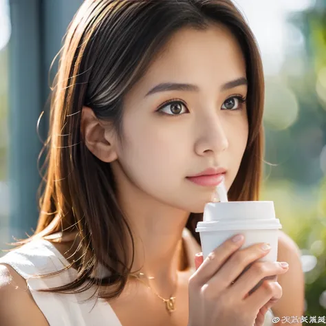 (8K, highest quality, masterpiece:1,2), (realistic, photo-realistic:1,37), highest quality, masterpiece,very delicate、Precision、 beautiful woman, I want to drink coffee, Coffee cup, elegant style. Japanese women&#39;s style, beautiful white skin, beautiful...