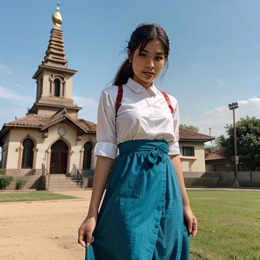 A Burmese student of physical education wearing a Burmese dress