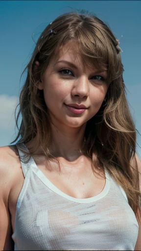 Taylor Swift ((realistic)),((realistic photo)),((RAW photo)))),((photo)), clear screen background,super detailed,,, smile, sportswear, the resemblance is incredible.