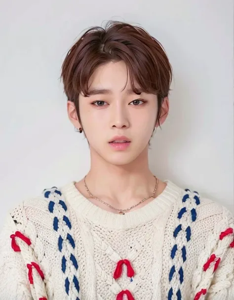 a close up of a person wearing a sweater and a necklace, jinyoung shin, cai xukun, kim doyoung, yanjun chengt, hyung tae, heise jinyao, 1 7 - year - old boy thin face, loong, hong june hyung, ten lee, jaeyeon nam, sha xi, inspired by Bian Shoumin, headshot...