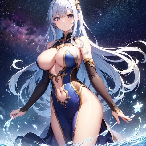 懿展
((masterpiece)), ((best quality)), ((illustration)), very detailed,stylish girl, long shot, big breasts,long hair_light blue, science fiction hair decoration, beautiful deep eye details, clear sky details beautiful, beautiful details of water, cinematic...