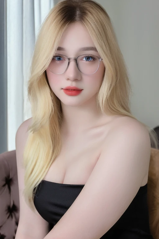 RAW,, Nikon Z 85mm, award-winning glamor photography, ((best quality)), ((masterpiece)), ((realistic)), beautiful russian woman, black lace dress, white skin, 18 years old, ((long blonde hair:1.3)),hazel eyes,perky huge breasts, sitting in the bed, eiffel ...