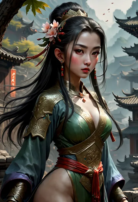 Elf female, by Song Huizong Zhao Ji, (best quality, masterpiece, 8k:1.3)