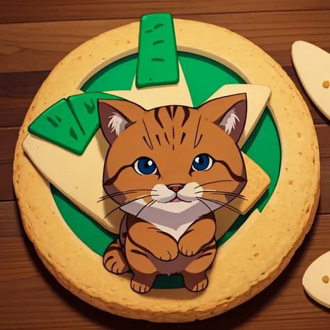 Un logo para una marca que vende galletas veganas con un gatito de mascota