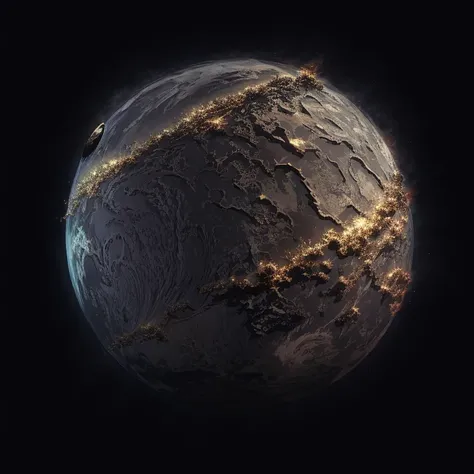 Generate new planets based on this image. Preserve the style. Ultra High quality metal-rocky textures, all black background, try to use the same texture from the sample, but randomized. keep it 1:1