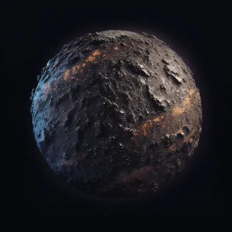 Generate new planets based on this image. Preserve the style. Ultra High quality metal-rocky textures, all black background, try to use the same texture from the sample, but randomized