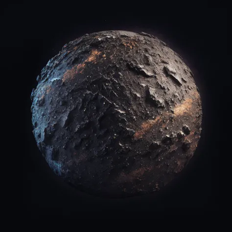 Generate new planets based on this image. Preserve the style. Ultra High quality metal-rocky textures, all black background, try to use the same texture from the sample, but randomized