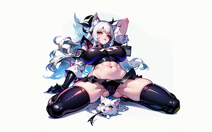 anime girl with white hair and black stockings sitting on the ground, holo  a wolf girl, female fursona, vampire white fox, anime catgirl, fullbody commission for, female furry mini cute style, commission for high res, female anthropomorphic wolf, fully ro...