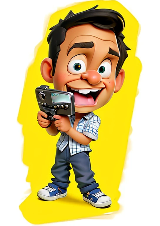 cartoon of a man holding a video game controller in his hands, caricatura style, caricatura illustration, in estilo de desenho a...